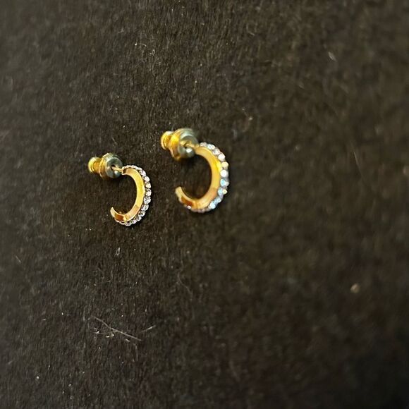 HANDMADE Elegant Gold and Rhinestone Crescent Earrings - Picture 1 of 4